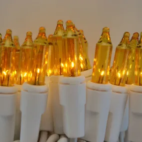 100-bulb Yellow Mini Lights, 2.5" Spacing, White Wire