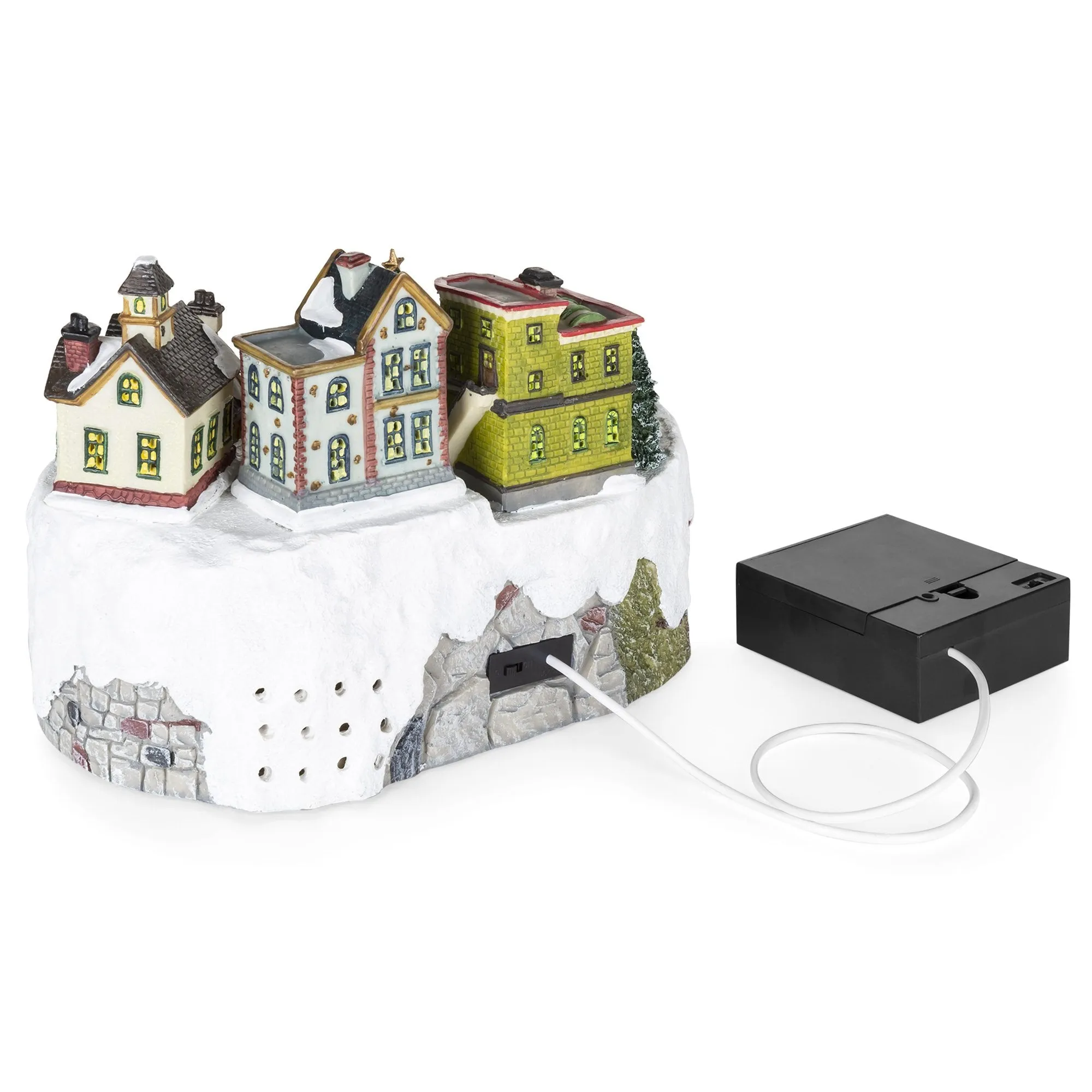 12in Pre-Lit Hand-Painted Tabletop Christmas Village Set w/ Rotating Train