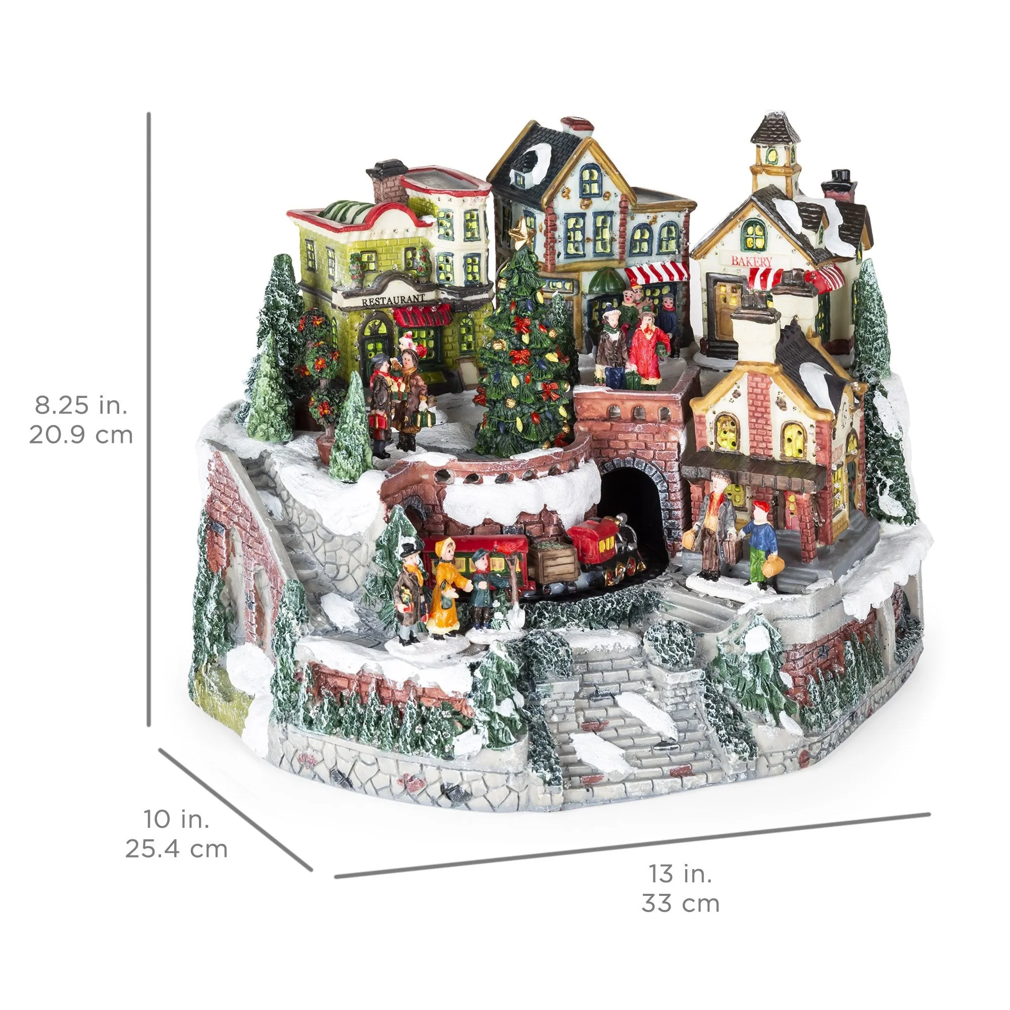 12in Pre-Lit Hand-Painted Tabletop Christmas Village Set w/ Rotating Train