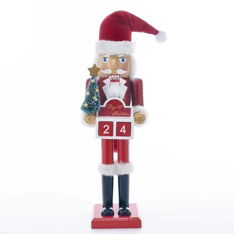 15" Wooden Santa Advent Calendar Nutcracker