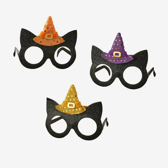 180 Degrees Cat Glasses with Witch Hat, Available in 3 Colors