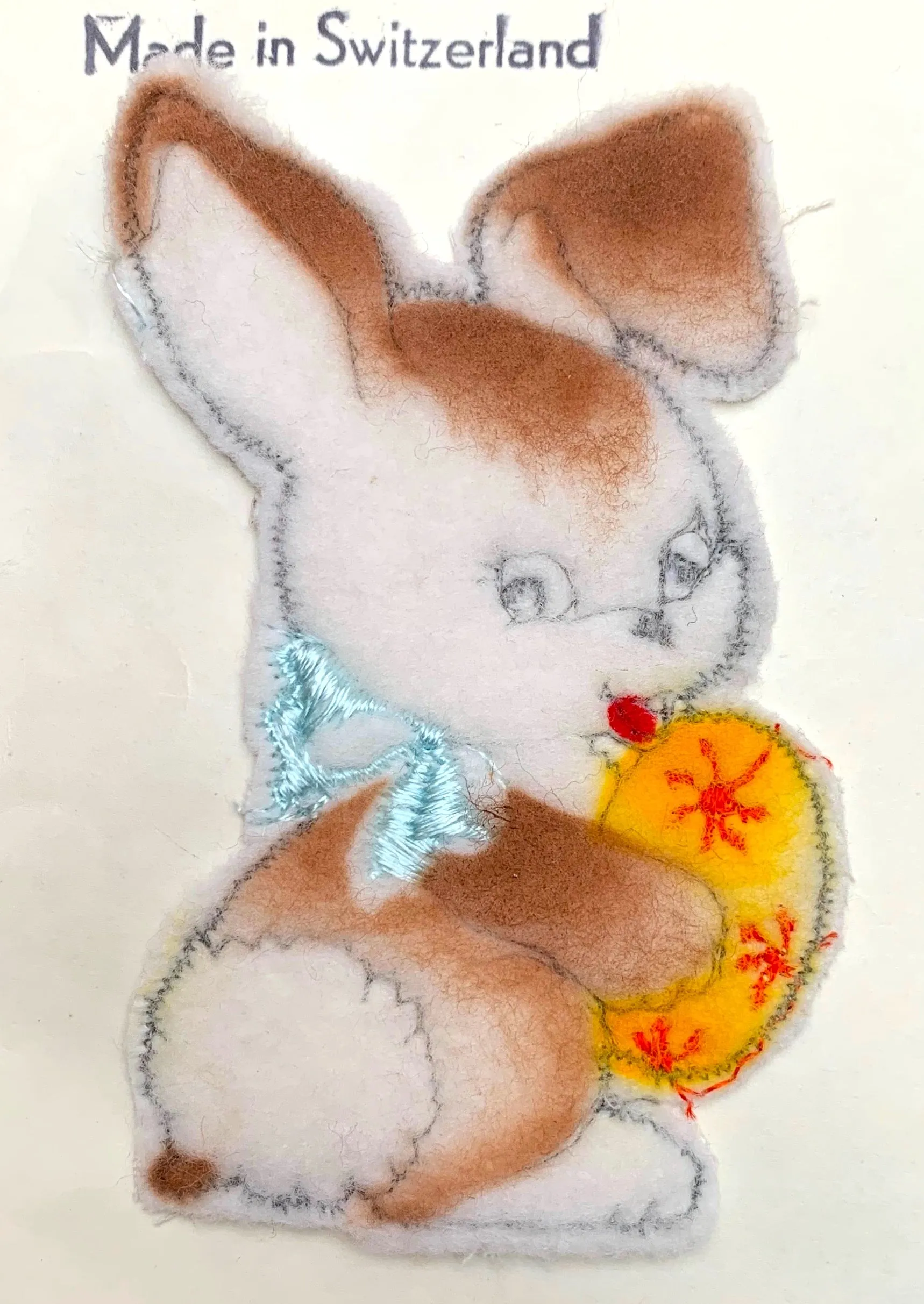 1950s Fluffy Easter Bunny 9cm / 3.5" Swiss Made Applique Old Warehouse Find