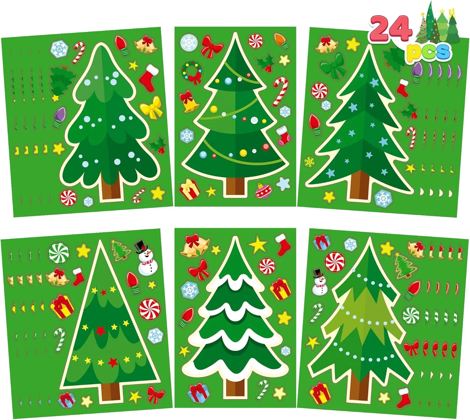 24 Pcs Christmas Tree Stickers, Make Your Own Christmas Tree Stickers Sheets
