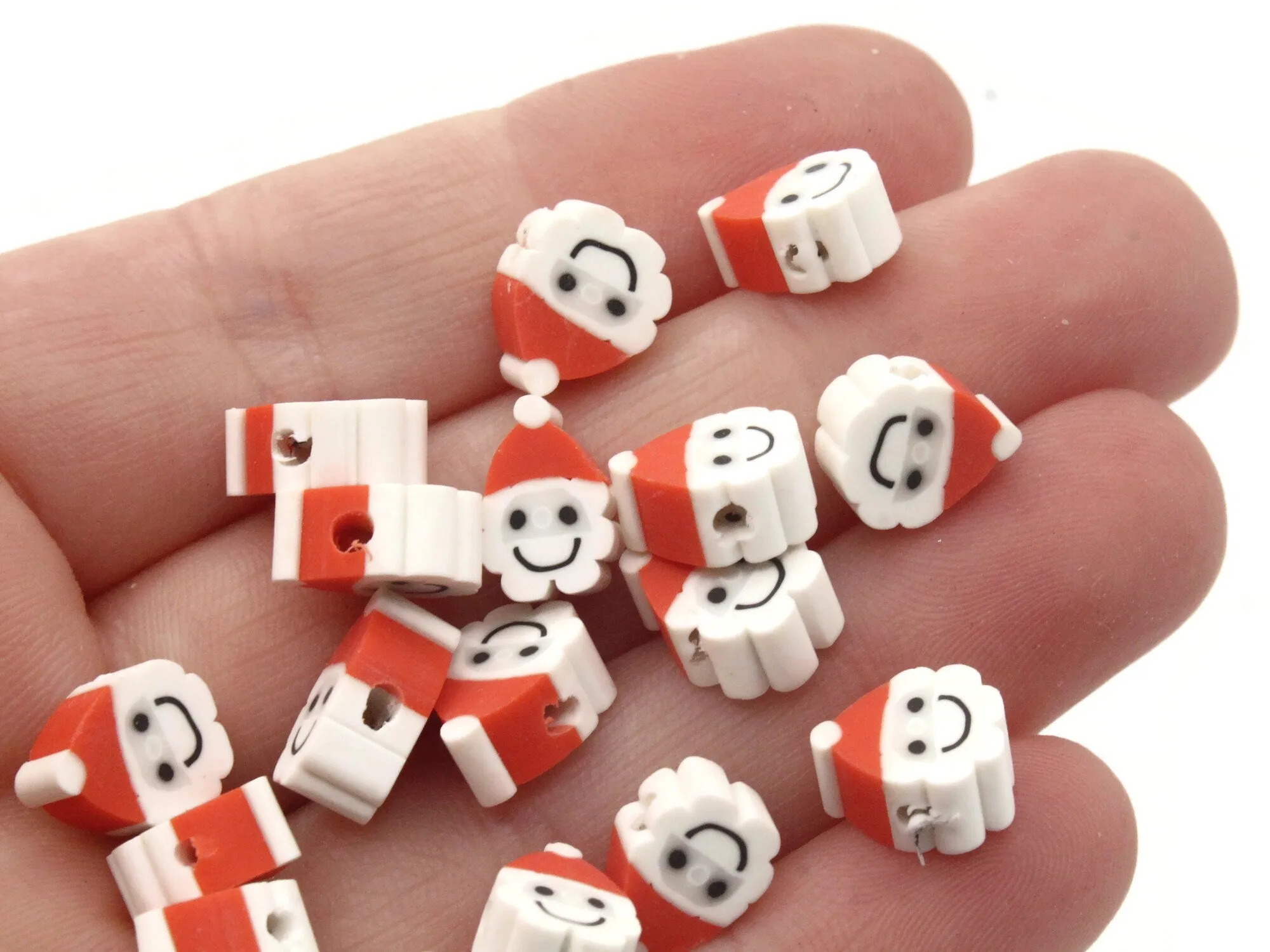 30 Santa Claus Polymer Clay Red and White Christmas Beads