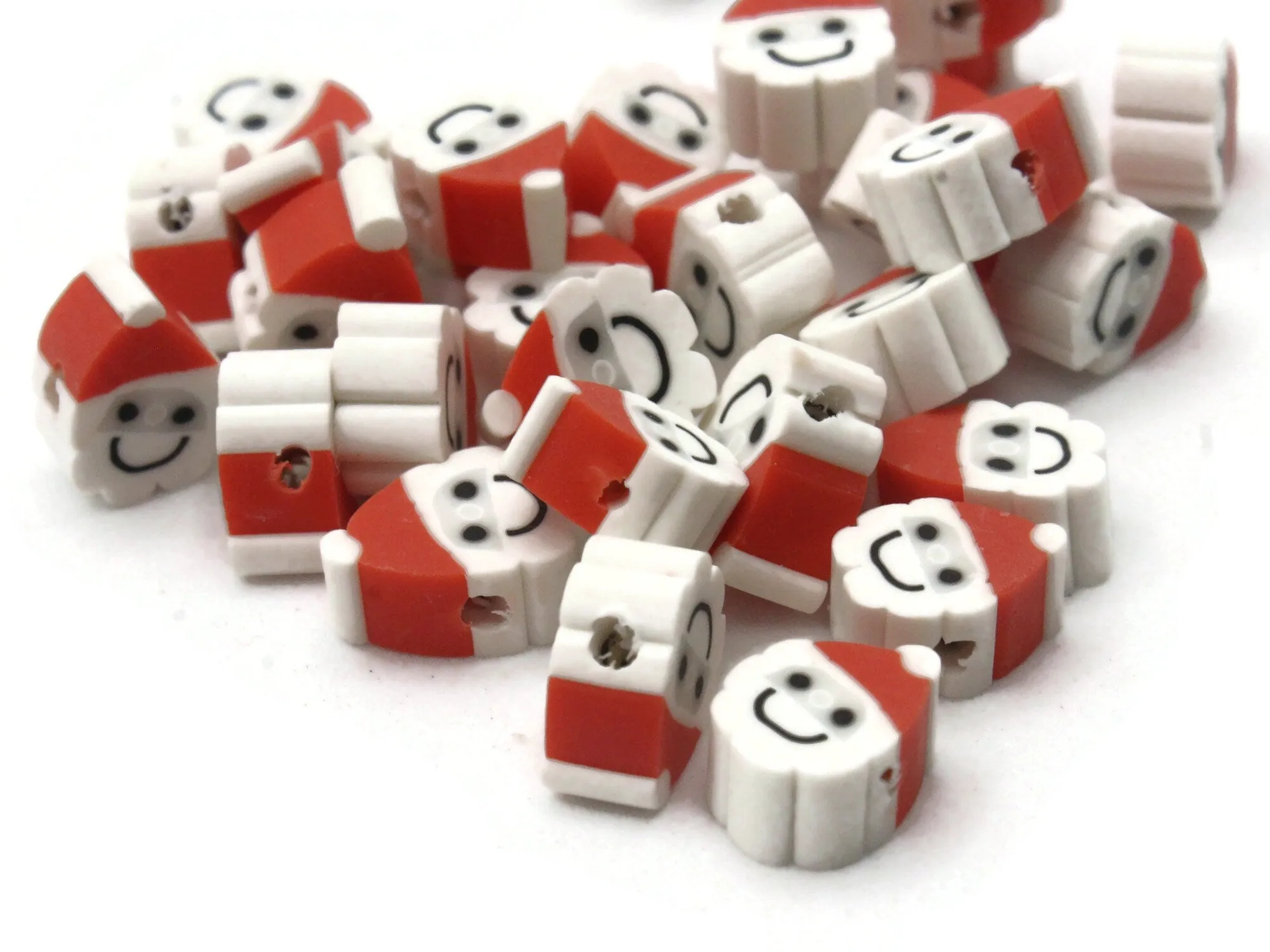 30 Santa Claus Polymer Clay Red and White Christmas Beads