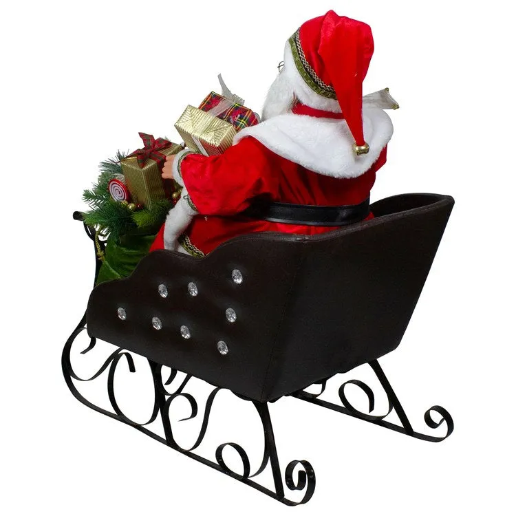 32" Red Traditional Jolly Santa Claus In Jewel Sleigh Christmas Figurine