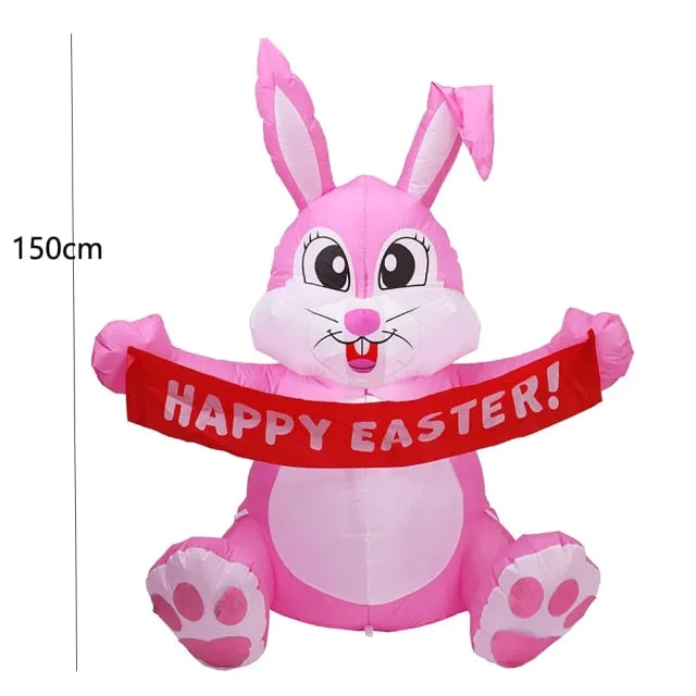 5 Feet Pink Bunny with Banner Inflatable Easter Bunny Blowup Outdoor Toys with Build-in LEDs Yard Lawn Garden Decorations