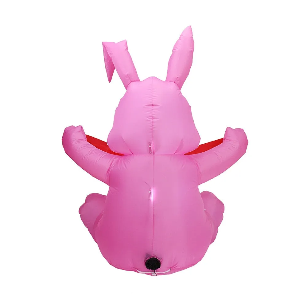5 Feet Pink Bunny with Banner Inflatable Easter Bunny Blowup Outdoor Toys with Build-in LEDs Yard Lawn Garden Decorations