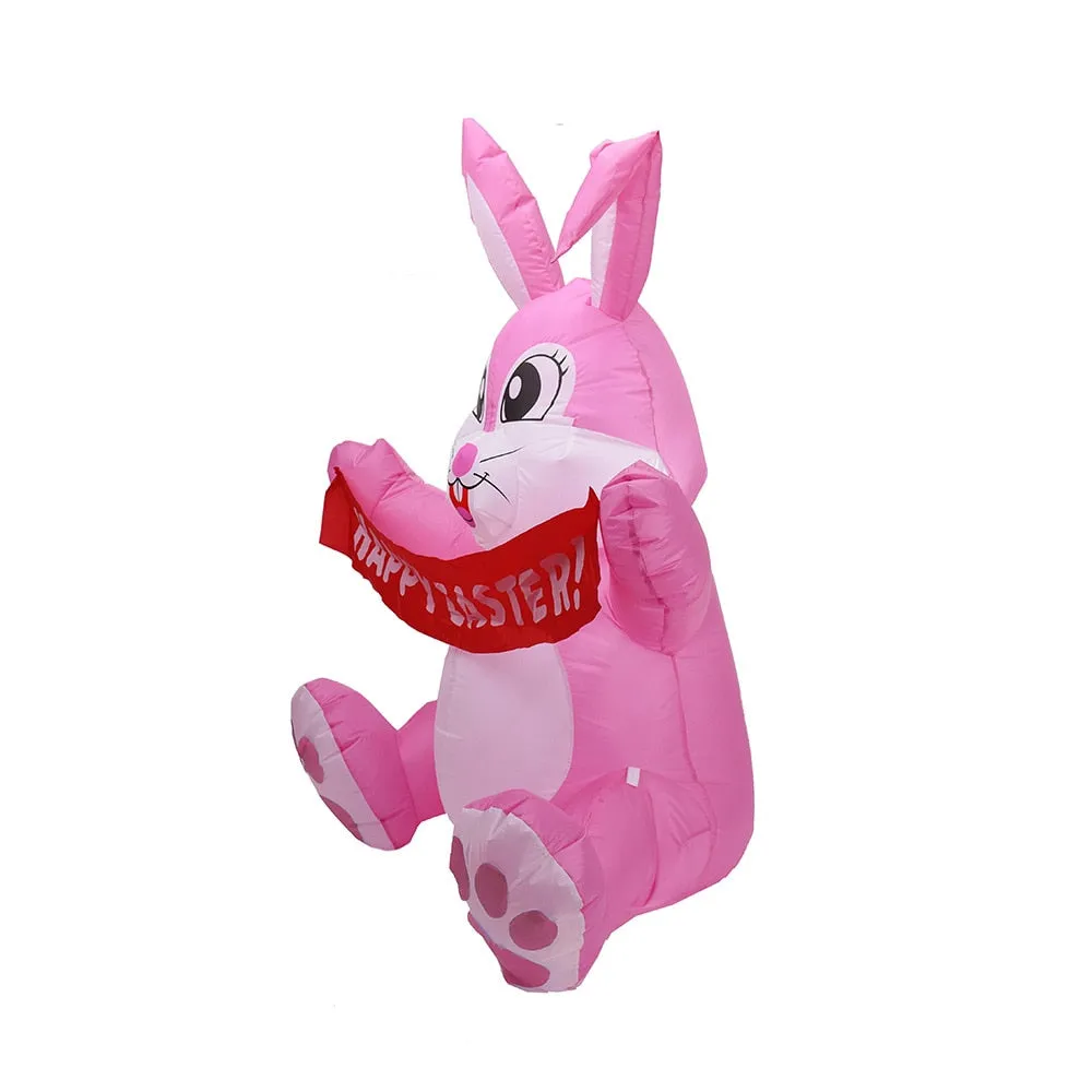 5 Feet Pink Bunny with Banner Inflatable Easter Bunny Blowup Outdoor Toys with Build-in LEDs Yard Lawn Garden Decorations