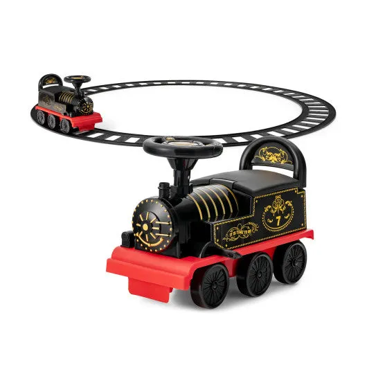 6V Electric Kids Ride On Car Toy Train with 16 Pieces Tracks-Black