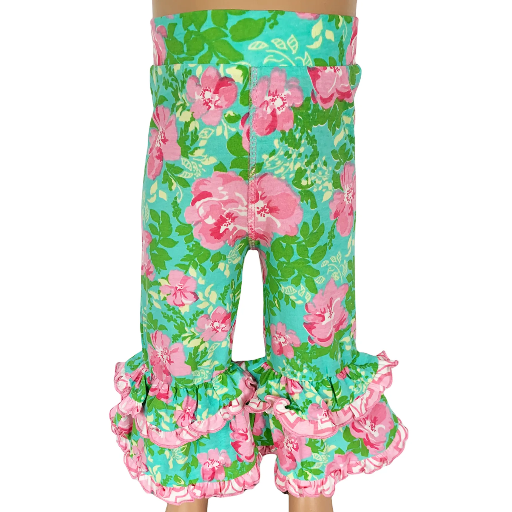 AnnLoren Big Little Girls Easter Bunny Tunic Spring Floral Ruffle Capri Pants Outfit