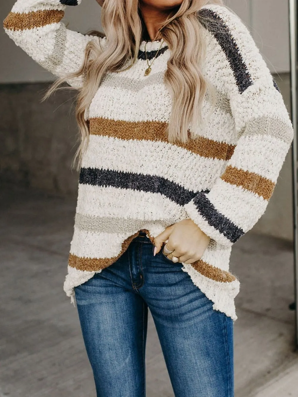 Autumnal Stripe Fluffy Knit