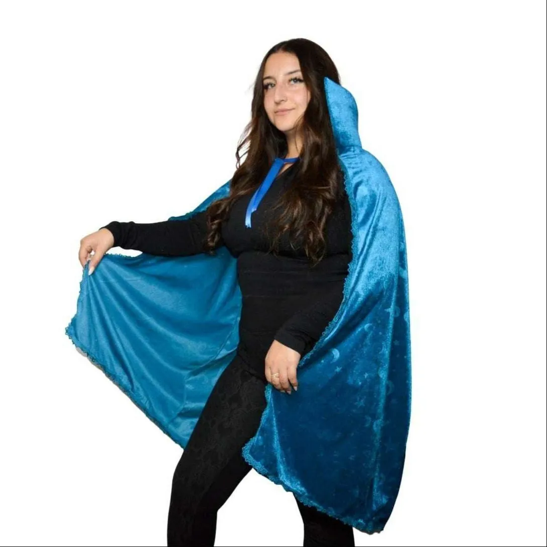 Blacklight Reactive Moon & Star Witch Cape