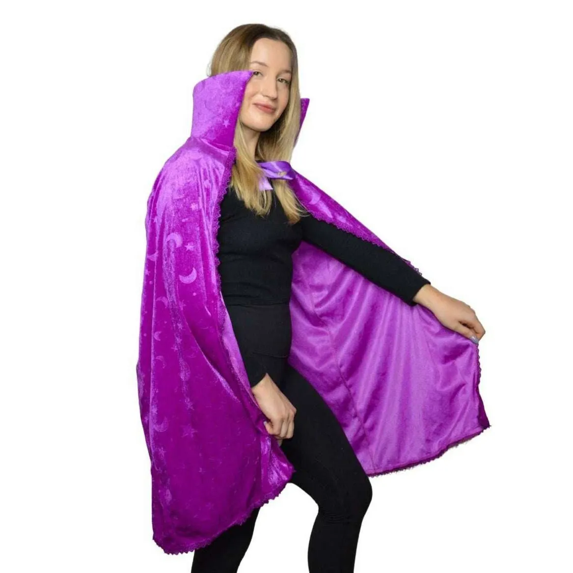 Blacklight Reactive Moon & Star Witch Cape