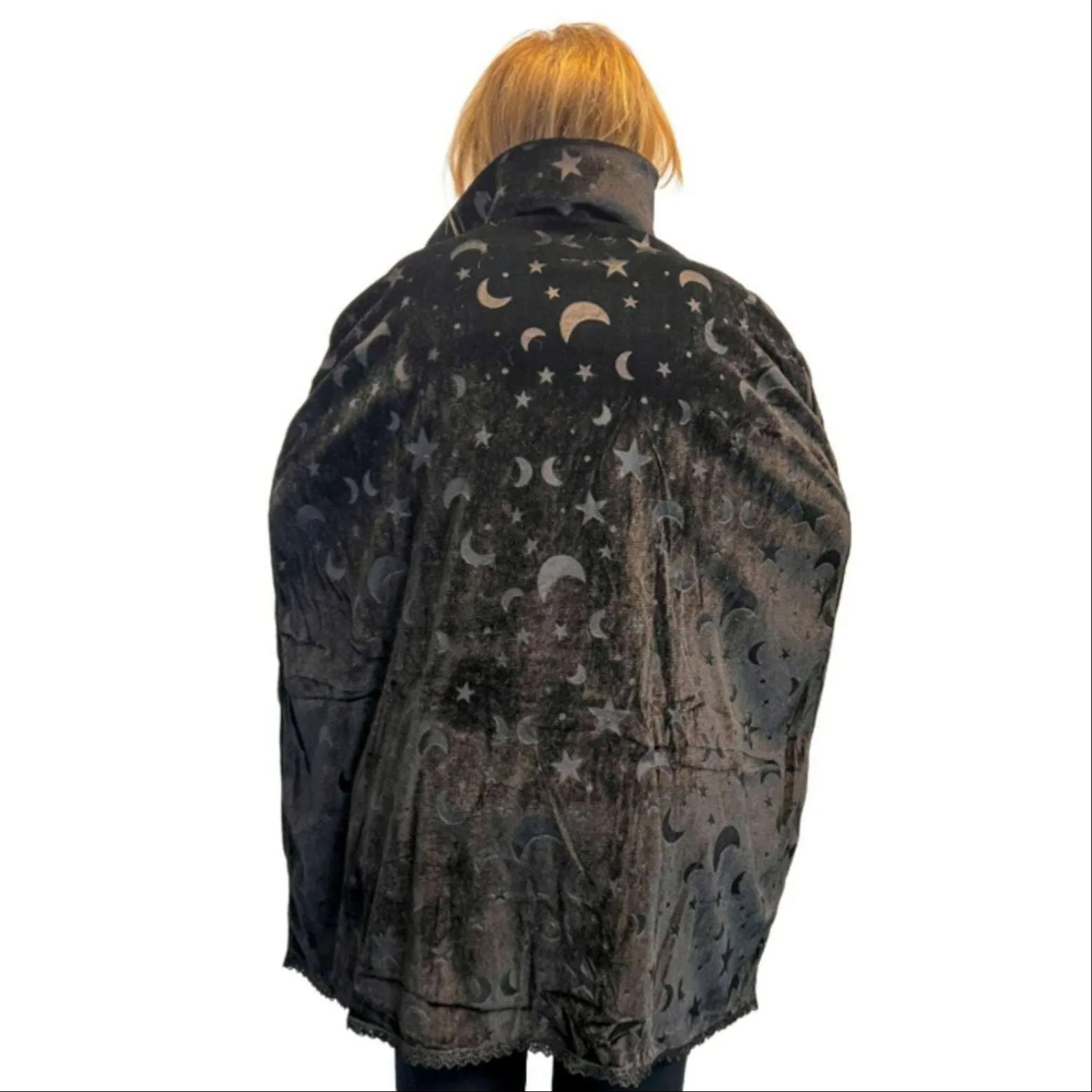 Blacklight Reactive Moon & Star Witch Cape