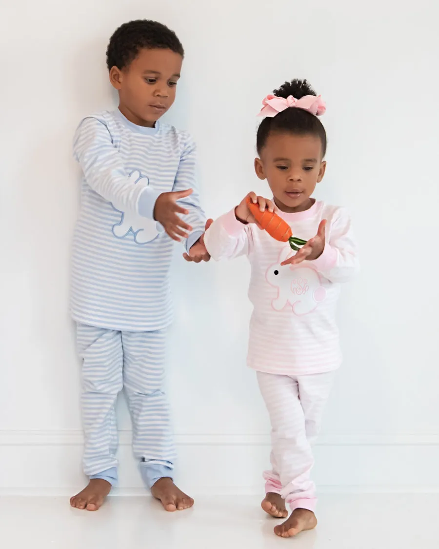 Bunny Applique Pink Striped Loungewear