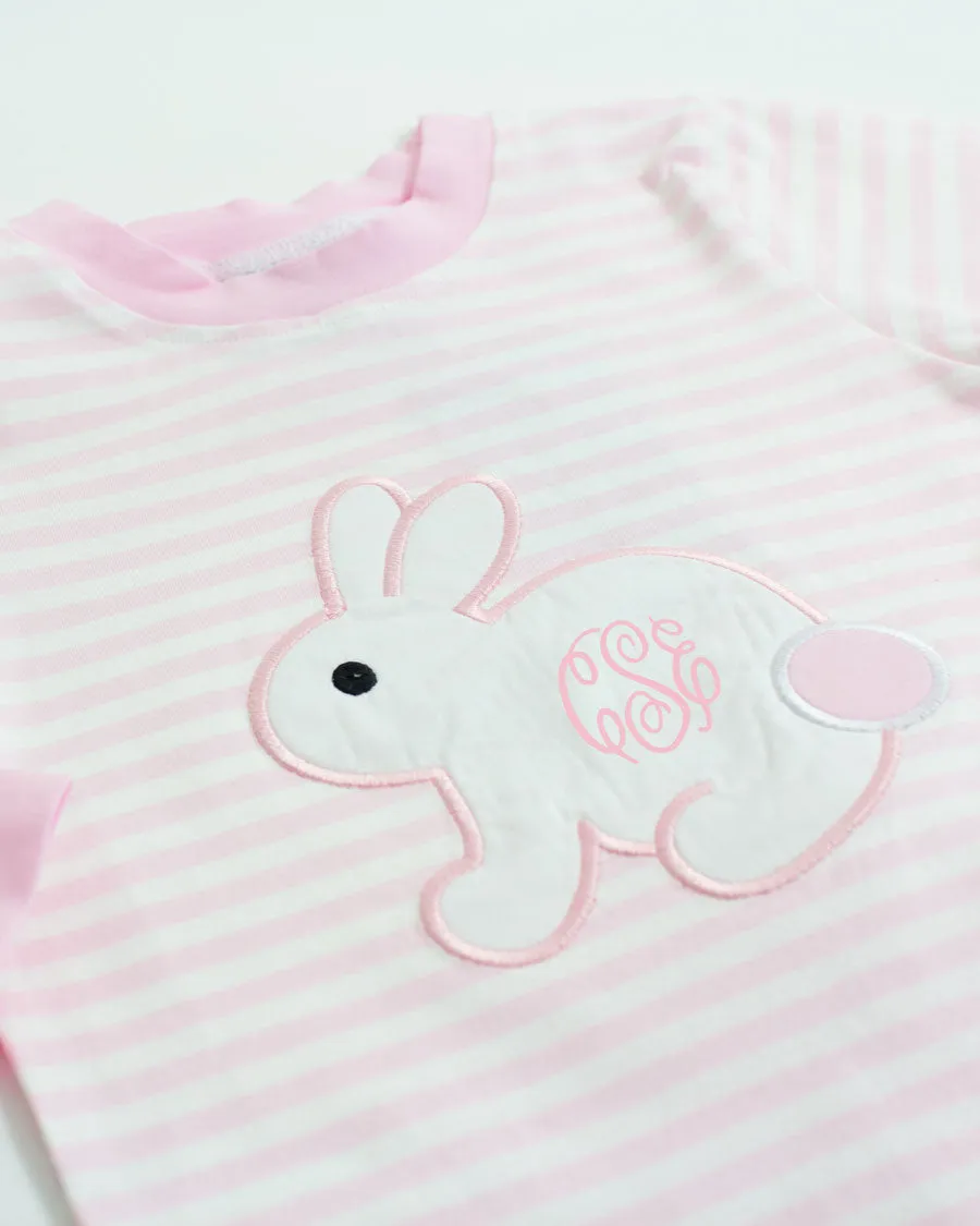 Bunny Applique Pink Striped Loungewear