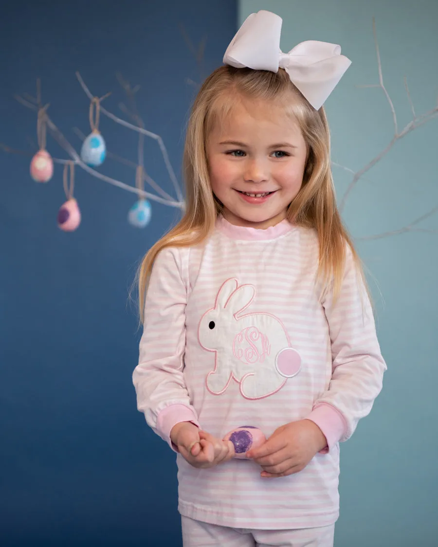 Bunny Applique Pink Striped Loungewear