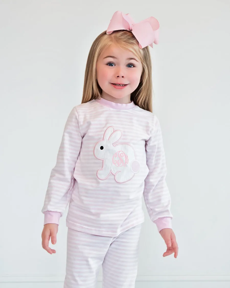 Bunny Applique Pink Striped Loungewear