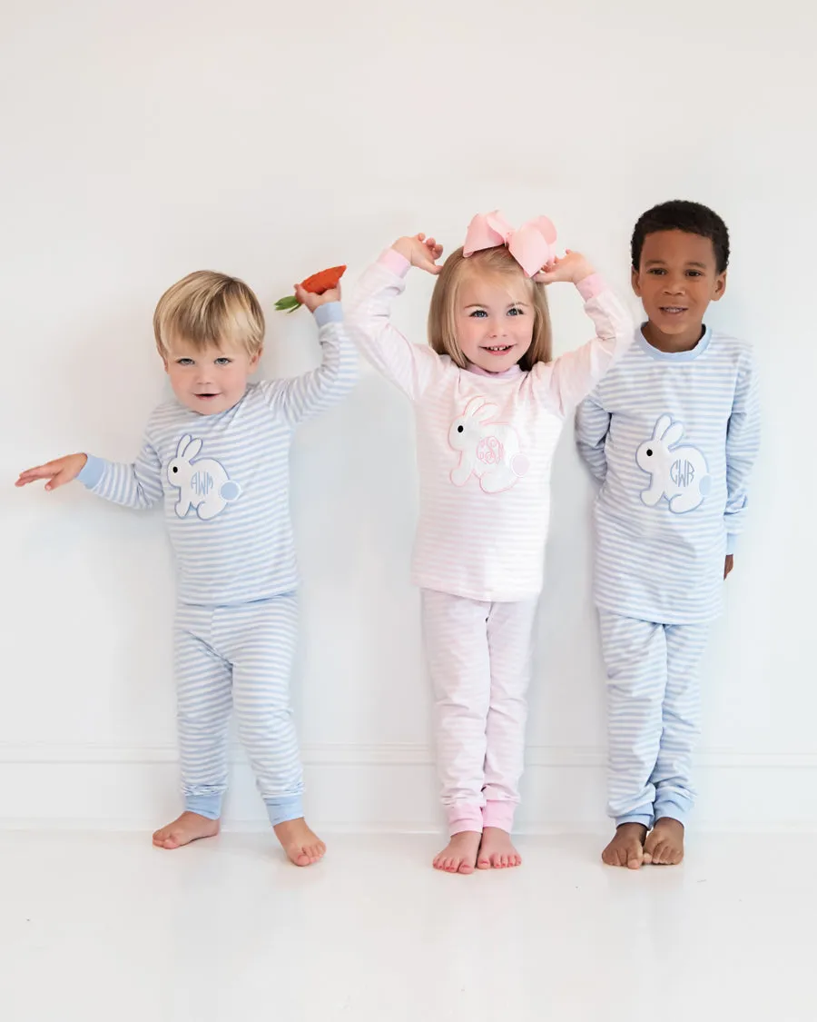 Bunny Applique Pink Striped Loungewear