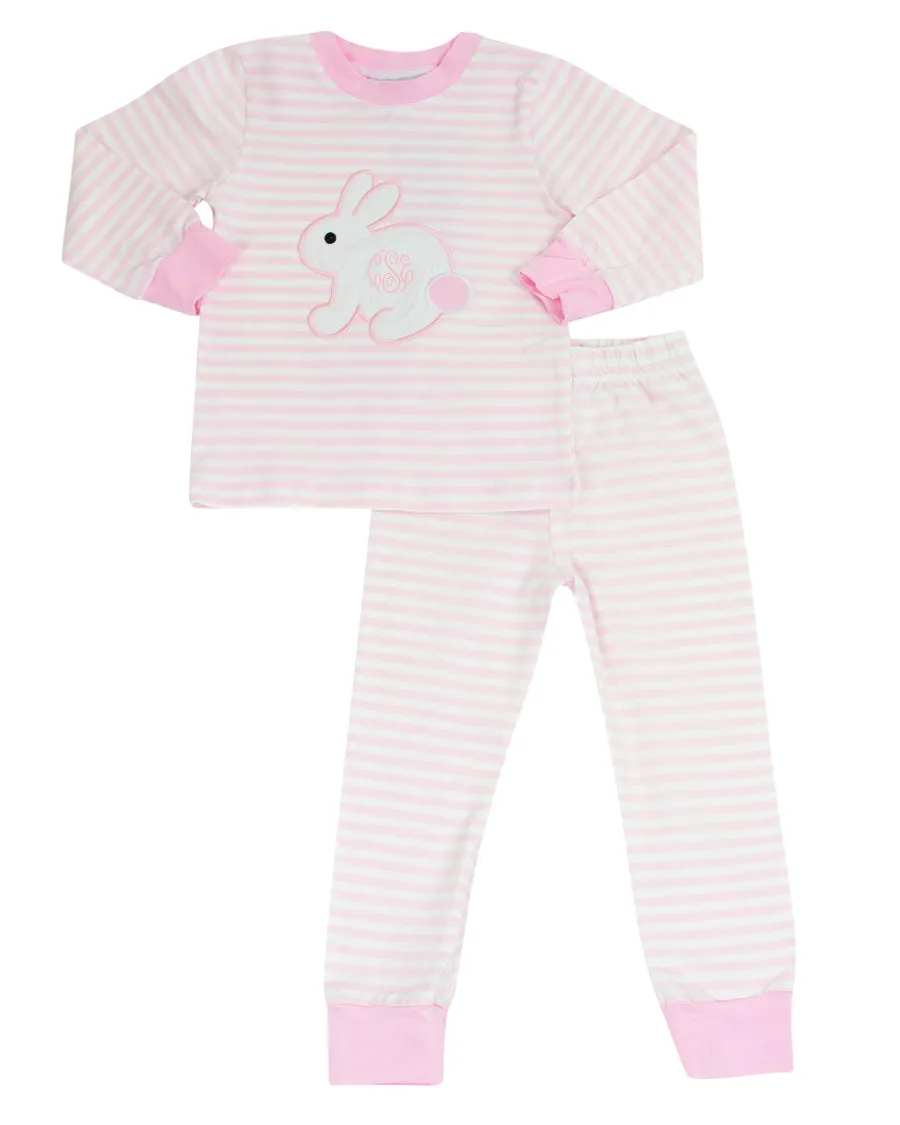 Bunny Applique Pink Striped Loungewear