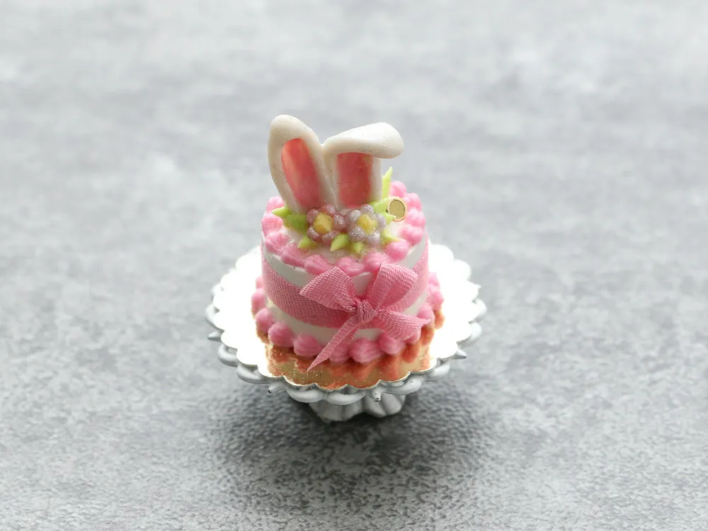 Bunny Ears Easter Cake - Pink, Green or Lilac - Handmade Miniature Food in 12th Scale for Dollhouse