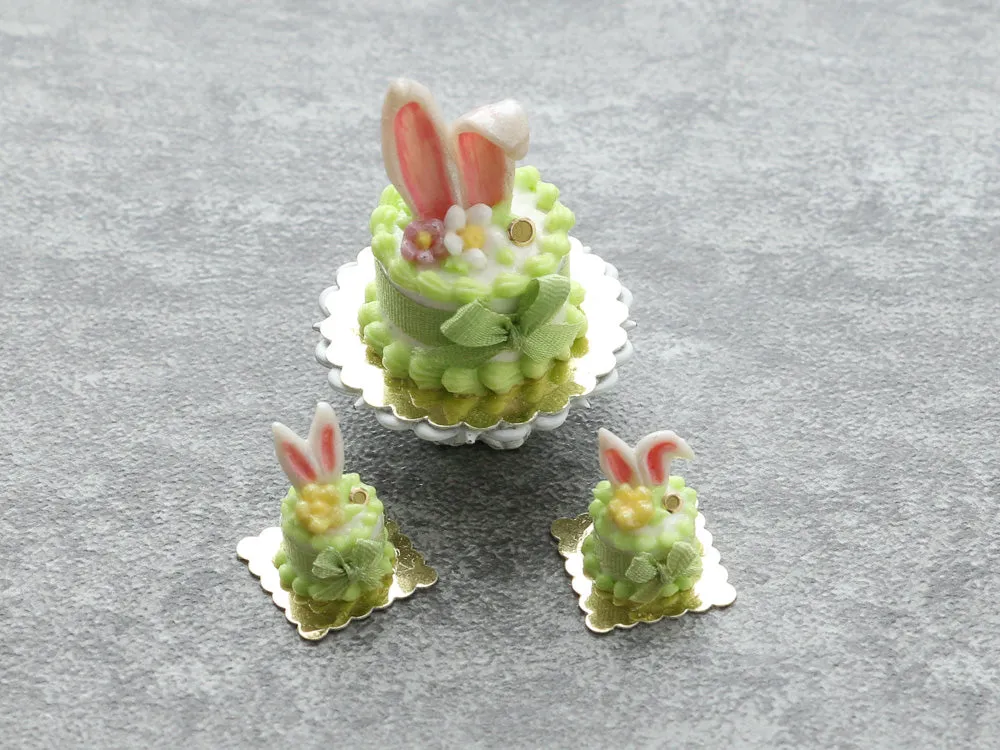 Bunny Ears Easter Cake - Pink, Green or Lilac - Handmade Miniature Food in 12th Scale for Dollhouse