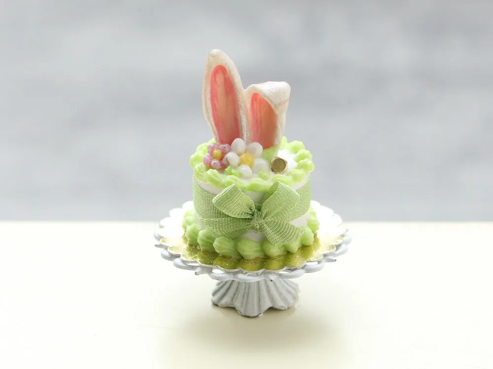 Bunny Ears Easter Cake - Pink, Green or Lilac - Handmade Miniature Food in 12th Scale for Dollhouse