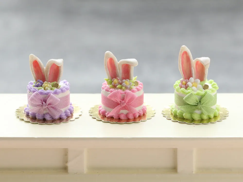 Bunny Ears Easter Cake - Pink, Green or Lilac - Handmade Miniature Food in 12th Scale for Dollhouse