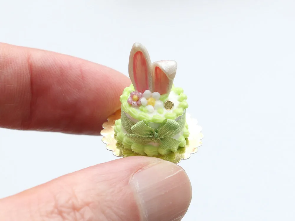 Bunny Ears Easter Cake - Pink, Green or Lilac - Handmade Miniature Food in 12th Scale for Dollhouse