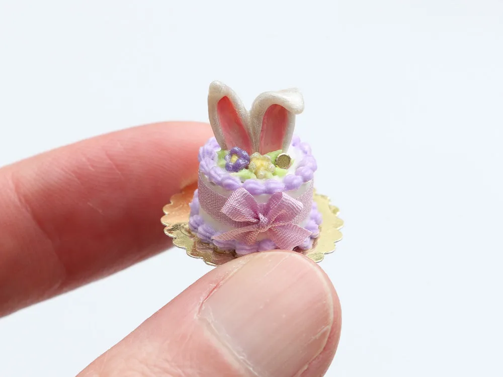 Bunny Ears Easter Cake - Pink, Green or Lilac - Handmade Miniature Food in 12th Scale for Dollhouse
