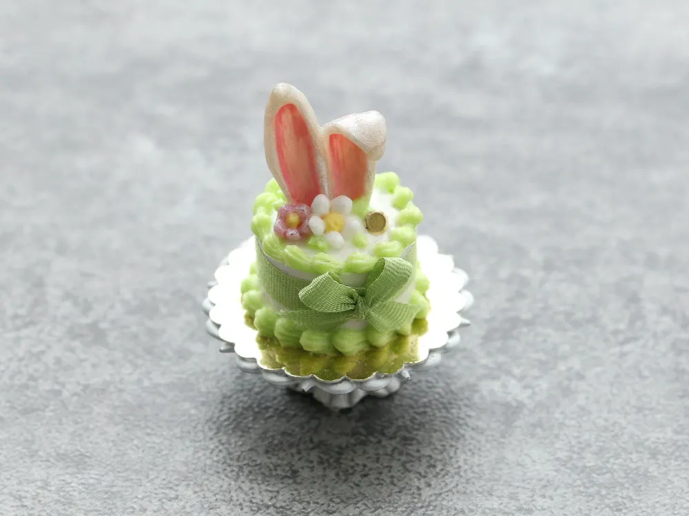 Bunny Ears Easter Cake - Pink, Green or Lilac - Handmade Miniature Food in 12th Scale for Dollhouse