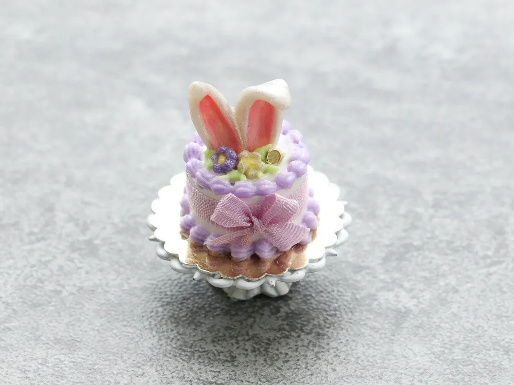 Bunny Ears Easter Cake - Pink, Green or Lilac - Handmade Miniature Food in 12th Scale for Dollhouse