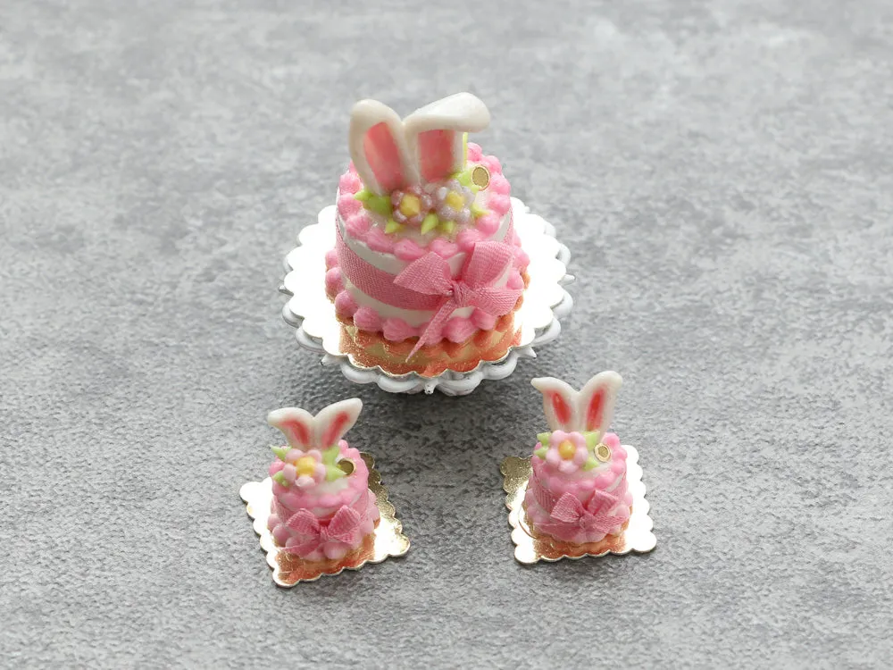 Bunny Ears Easter Cake - Pink, Green or Lilac - Handmade Miniature Food in 12th Scale for Dollhouse