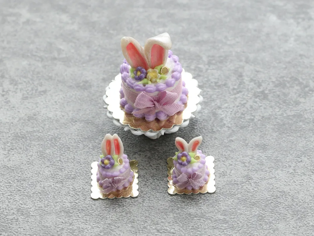 Bunny Ears Easter Cake - Pink, Green or Lilac - Handmade Miniature Food in 12th Scale for Dollhouse