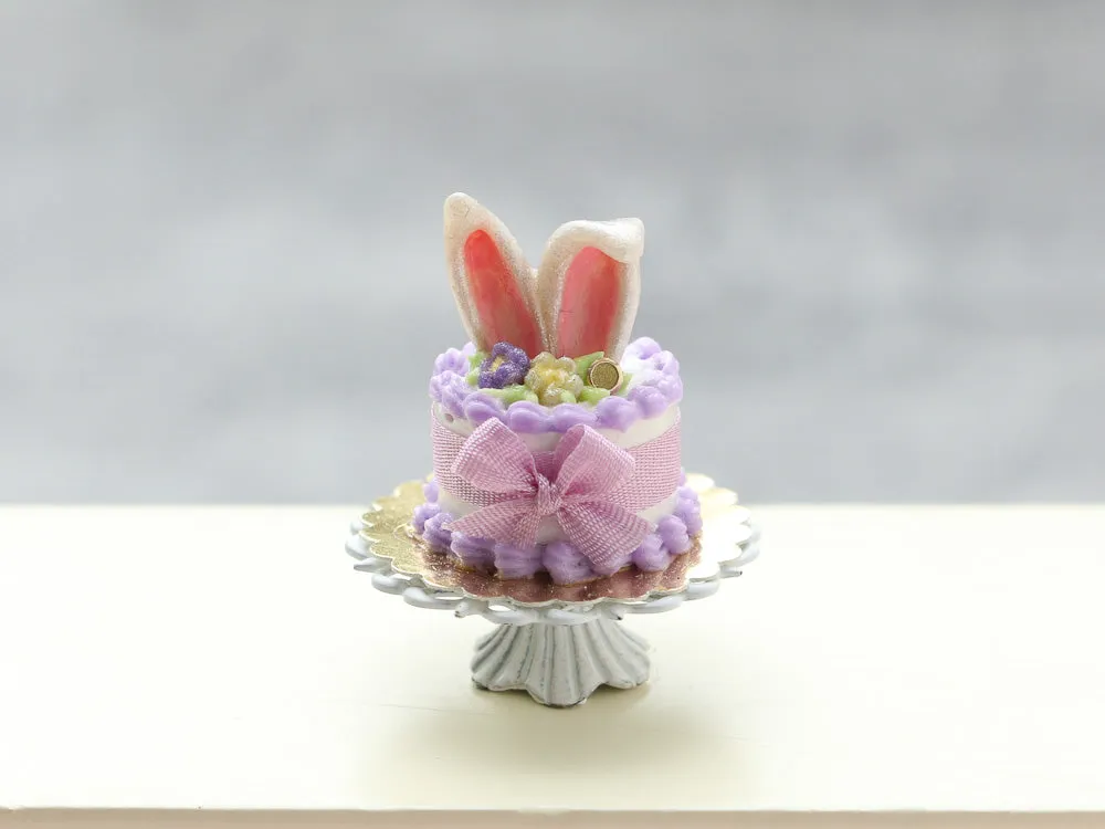 Bunny Ears Easter Cake - Pink, Green or Lilac - Handmade Miniature Food in 12th Scale for Dollhouse