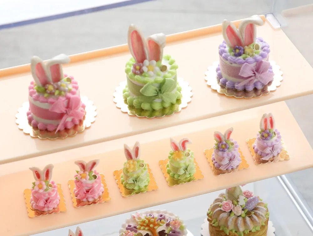 Bunny Ears Easter Cake - Pink, Green or Lilac - Handmade Miniature Food in 12th Scale for Dollhouse