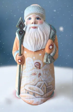 Carved Russian Santa- Beige Colored with Angel