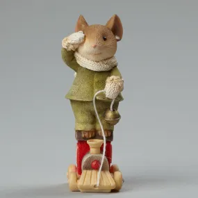 Christmas Mouse on Toy Train Figurine