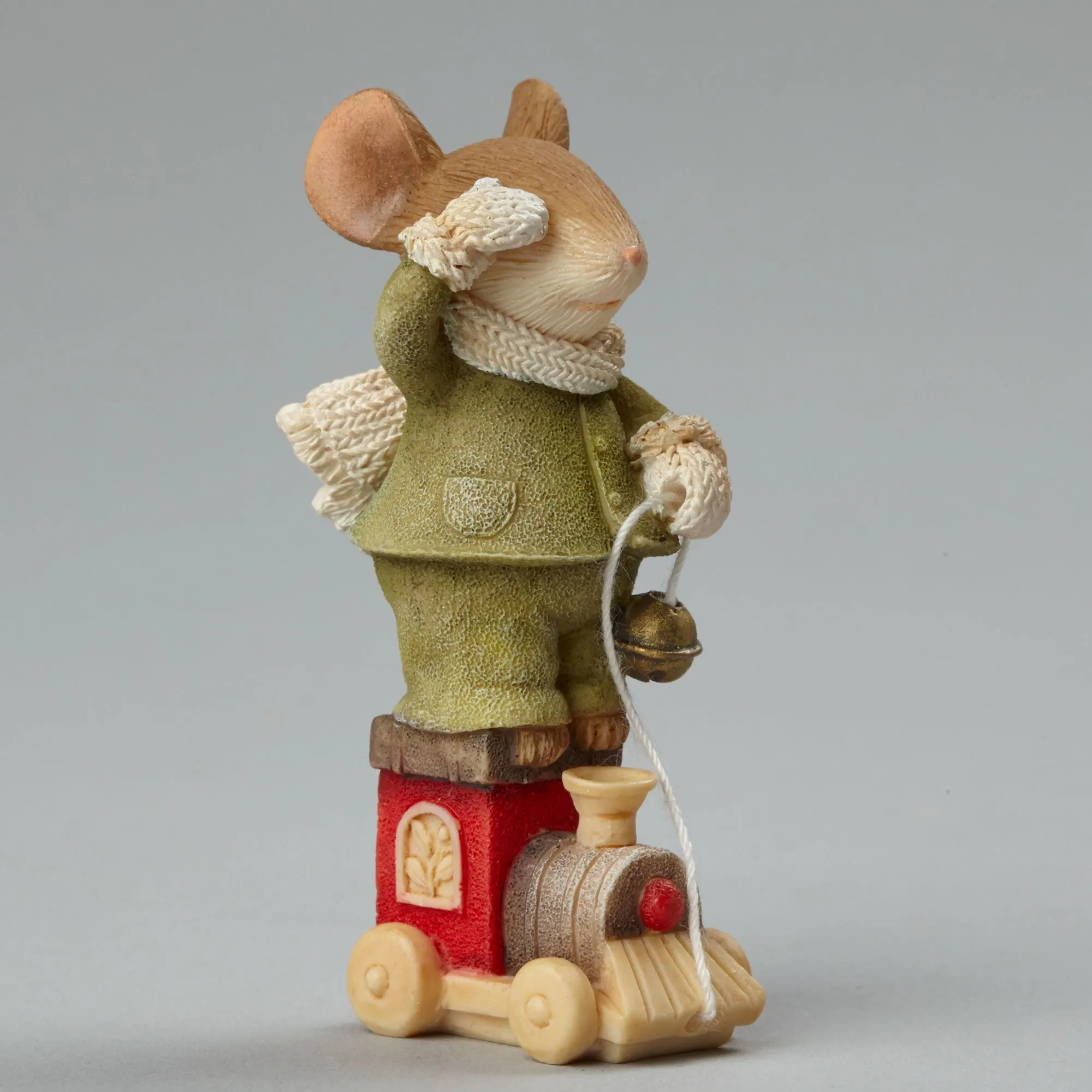 Christmas Mouse on Toy Train Figurine