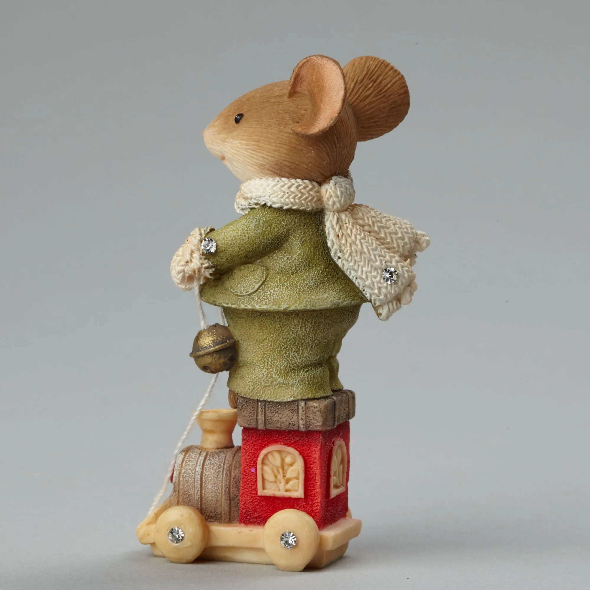 Christmas Mouse on Toy Train Figurine