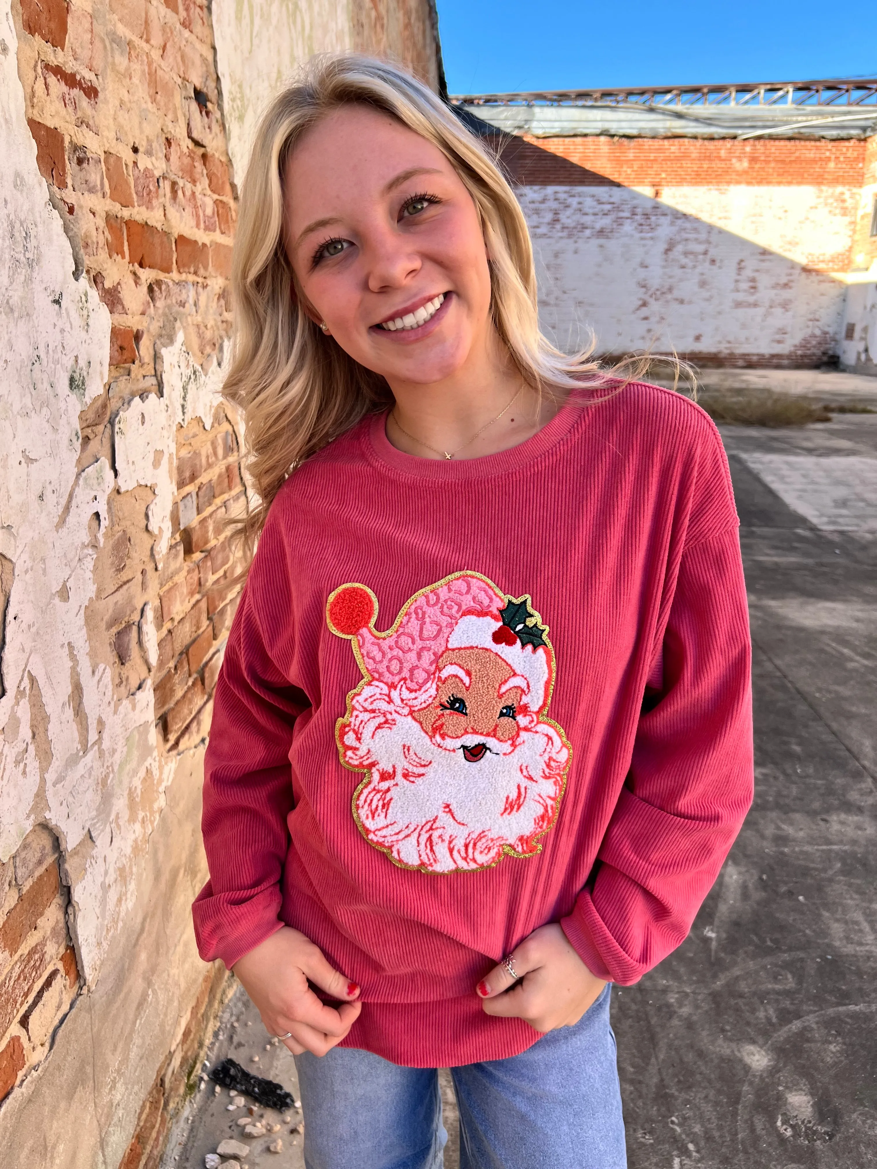 Christmas Santa Claus Sparkle Corded Sweatshirt