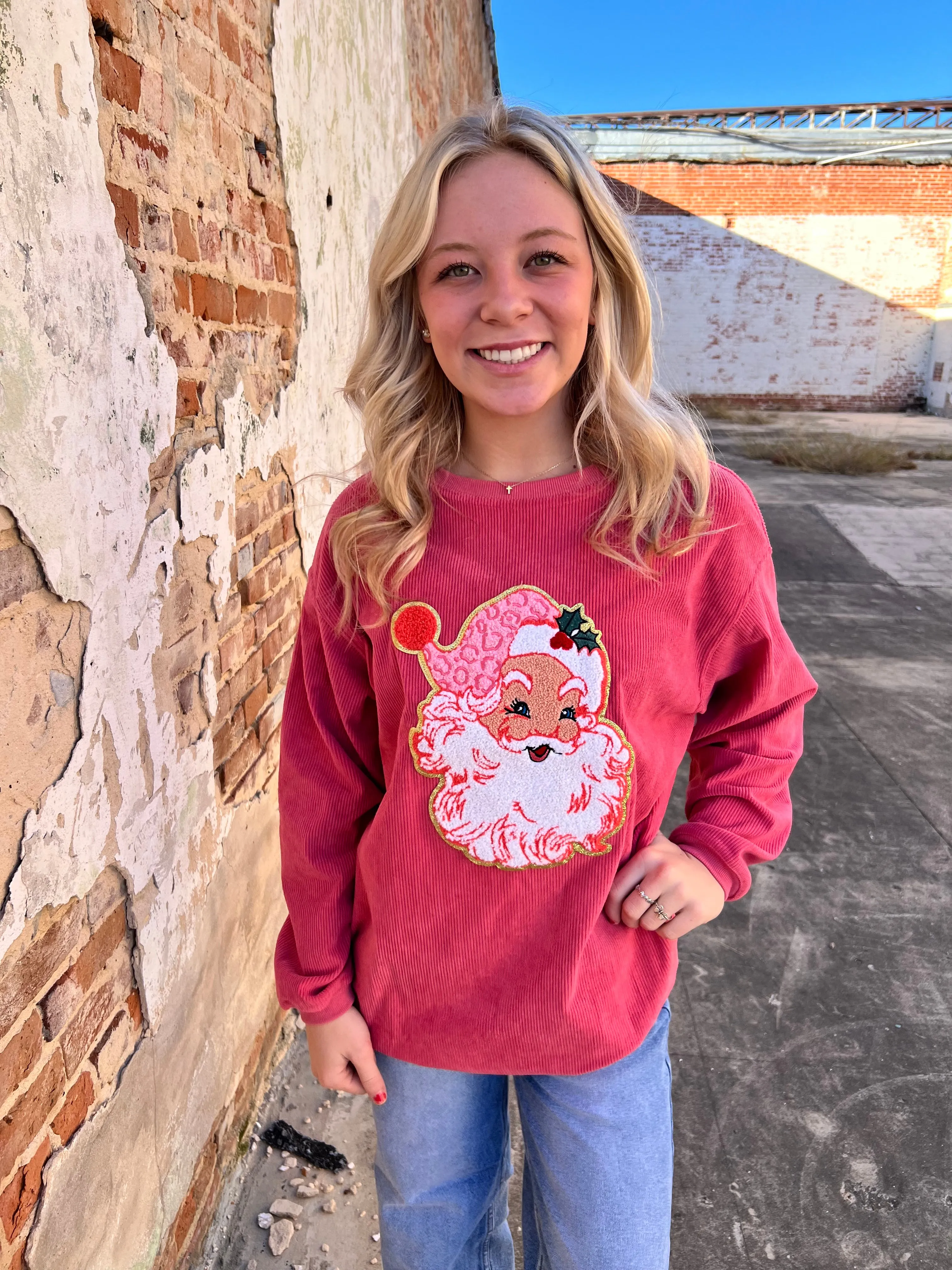 Christmas Santa Claus Sparkle Corded Sweatshirt