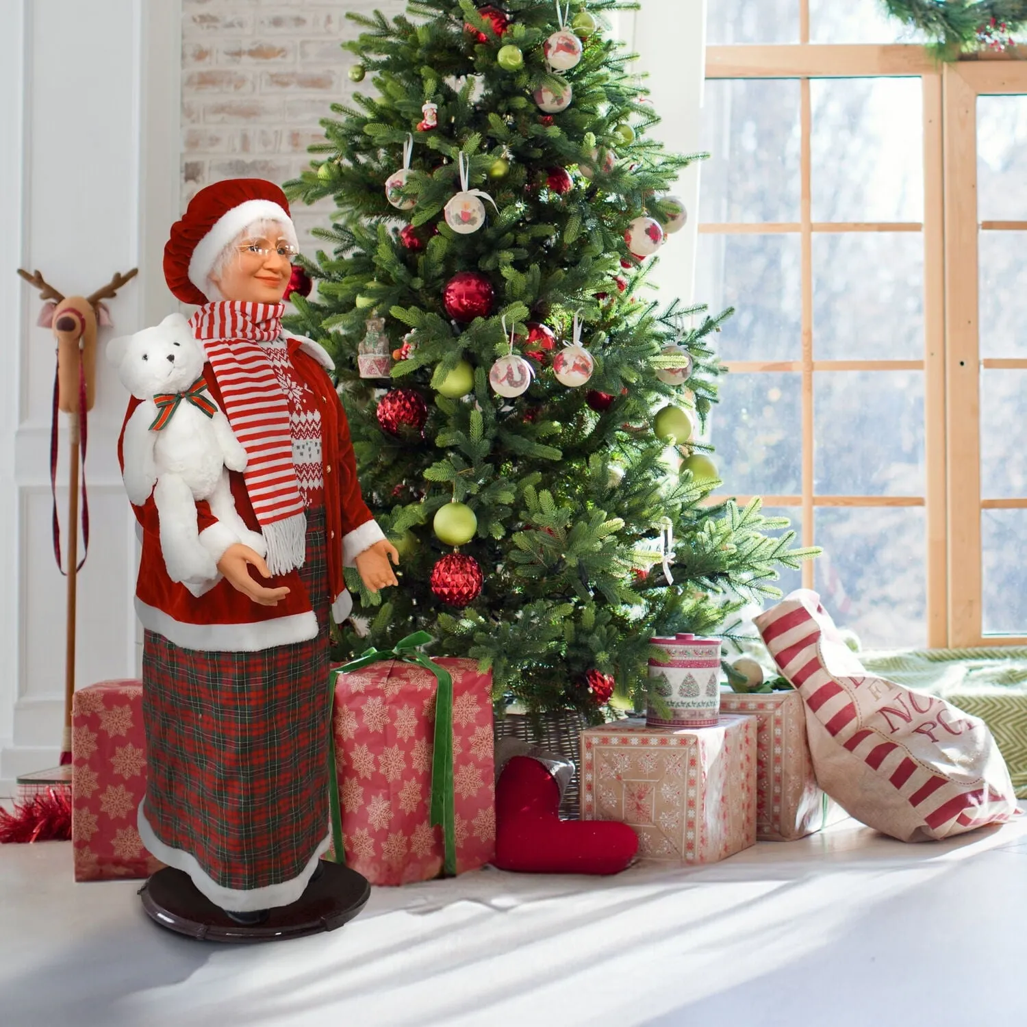 classic 58-in. African American Dancing Santa Decoration, Red  Motion-Activated Animatronic Mrs Claus