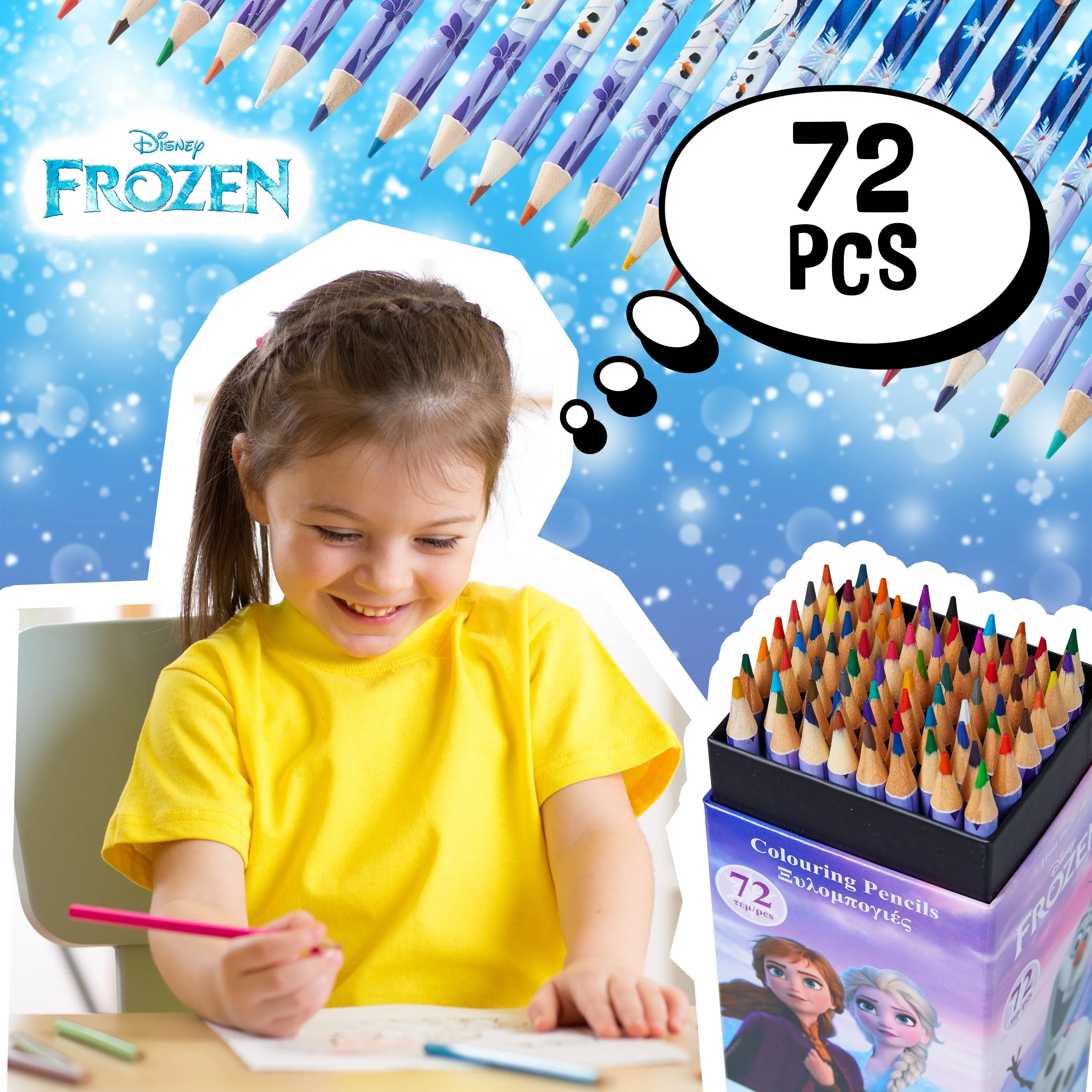 Disney Colouring Pencils for Kids, 72 Pencils Colouring Box - Frozen