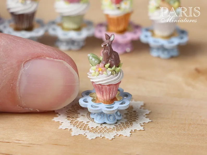 Easter "Showstopper Cupcake (F) - Milk Chocolate Rabbit, Egg, Blossom - Miniature Food in 12th Scale