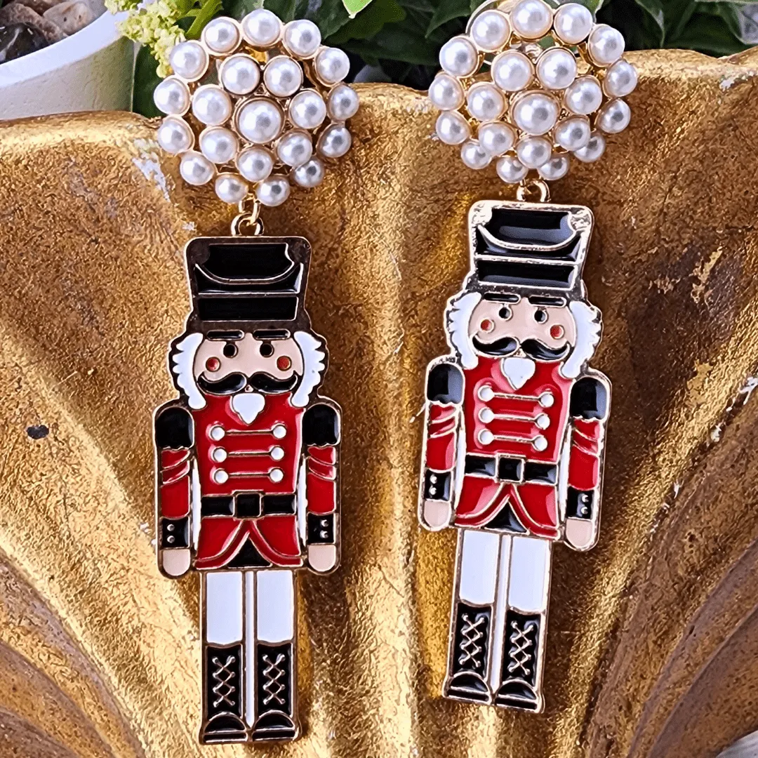 Enamel and Pearl Nutcracker Earrings