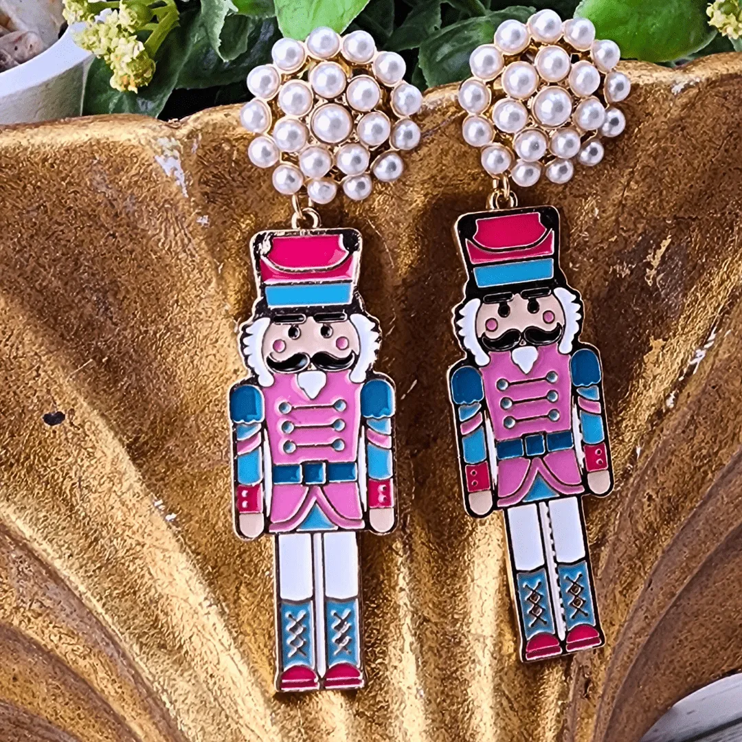 Enamel and Pearl Nutcracker Earrings