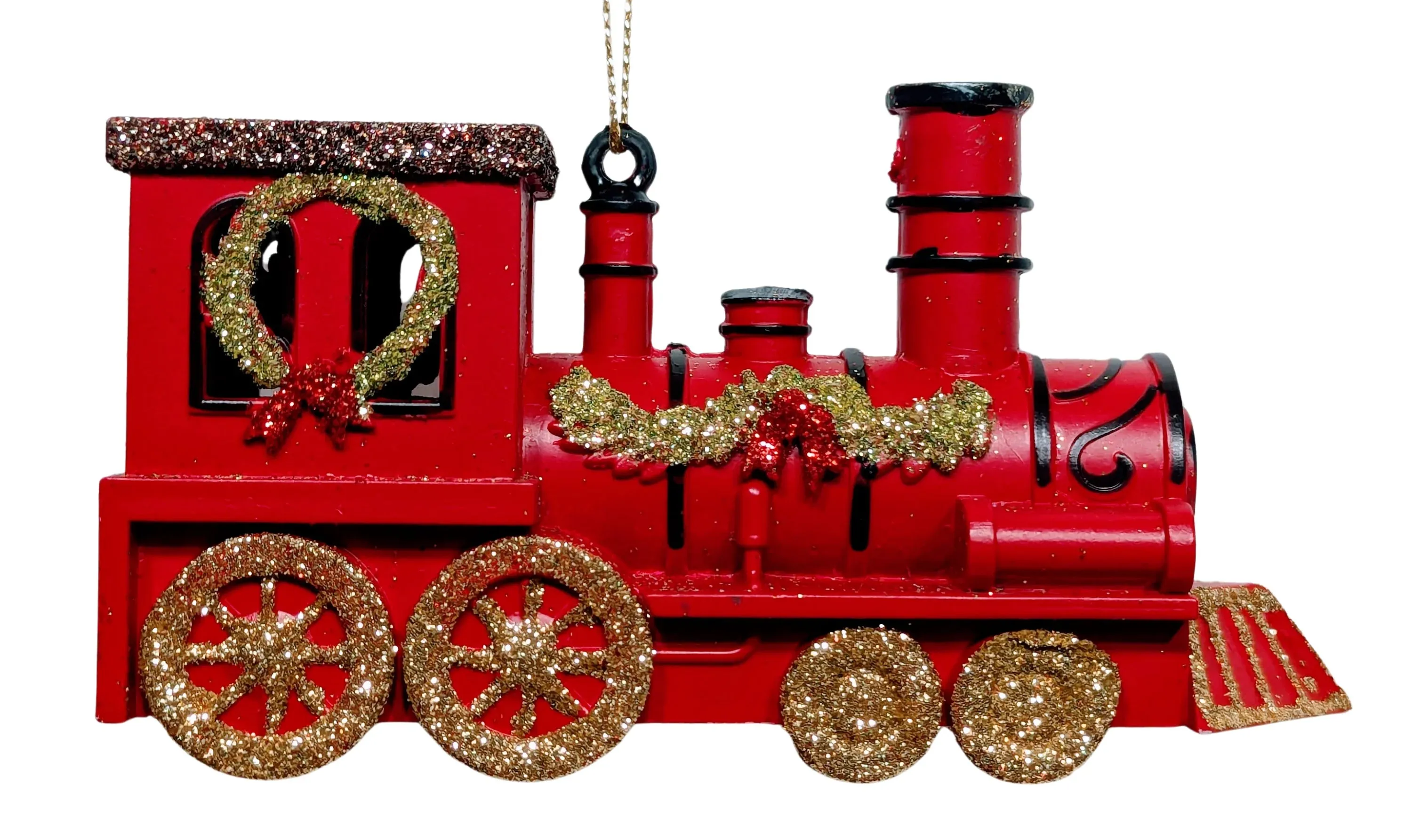 Glittered Red/Gold Train Ornament