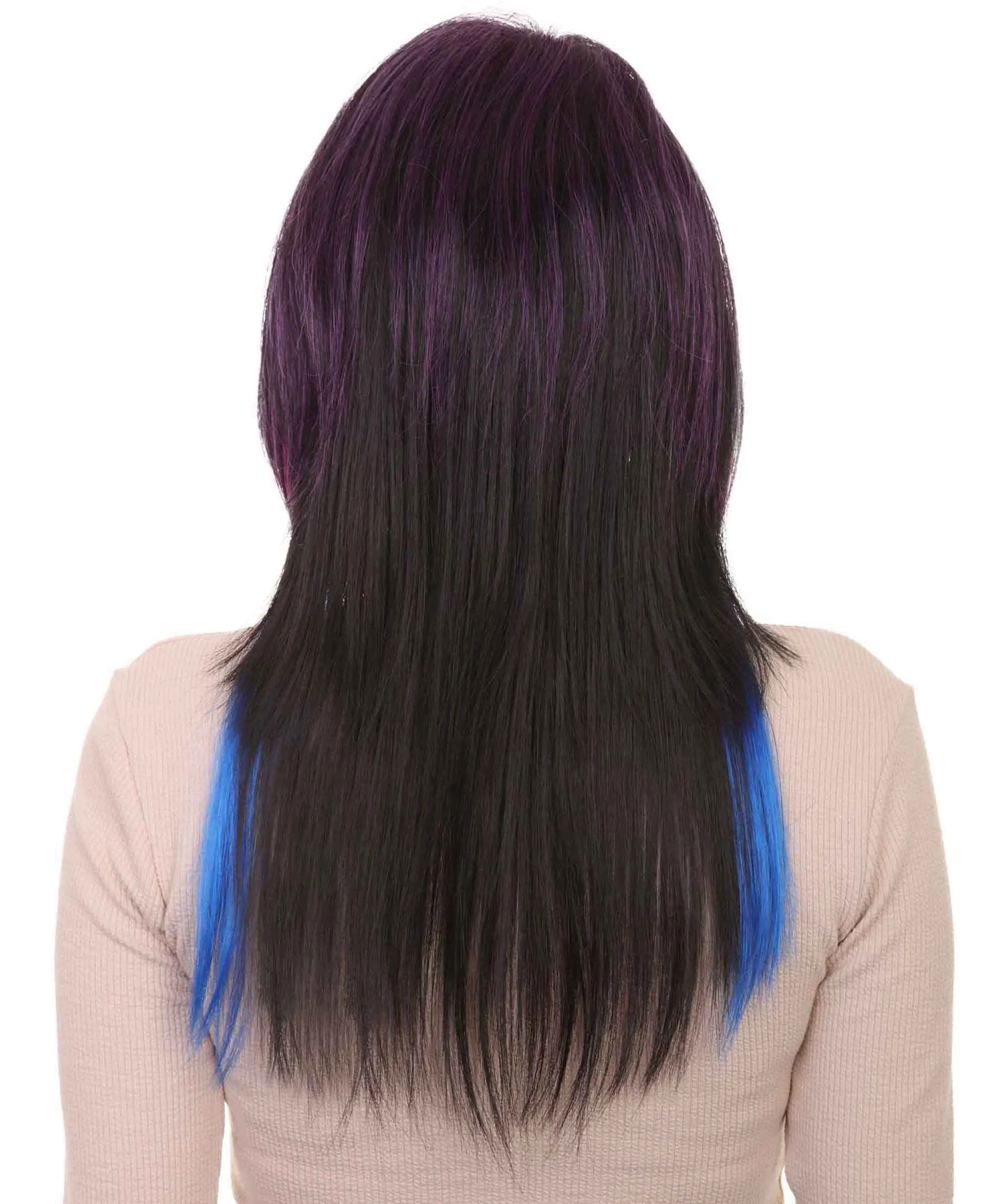Hard Rockin Witch Tri-Color Womens Wig | Gothic Blue Purple Fancy Halloween Wig | Premium Breathable Capless Cap